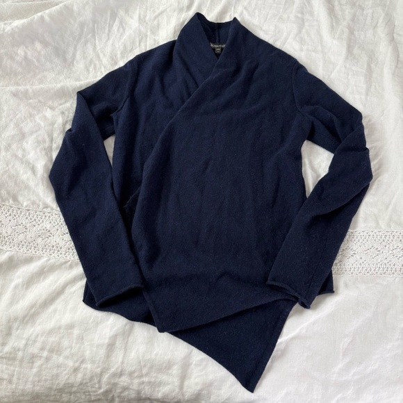 Eileen‎ Fisher XS Open Front 100% cashmere Cardigan Navy blue asymmetrical - Picture 1 of 5
